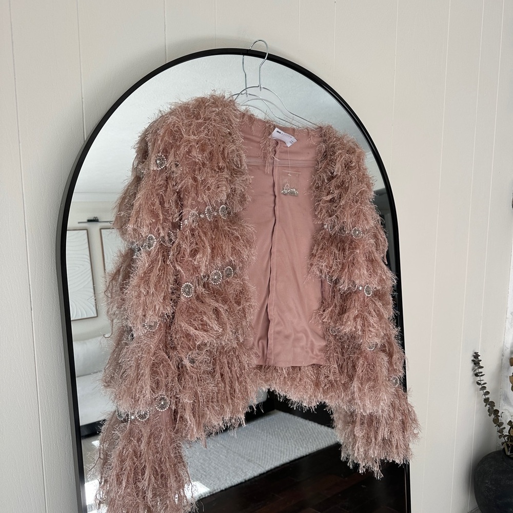 ASOS Blush Feathered Jacket with Silver Details - Picture 7 of 11